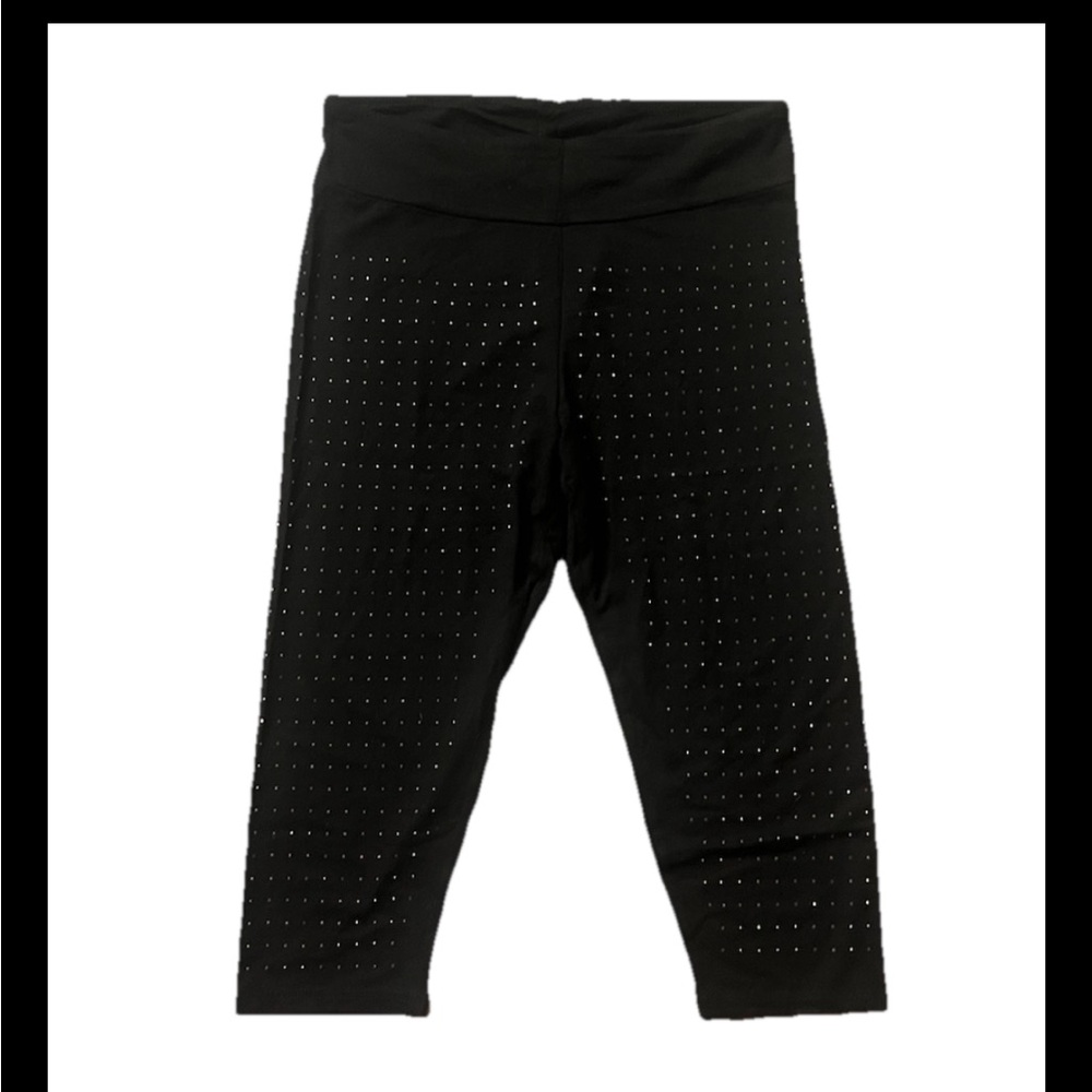 Black Rhinestone Embellished Women's Capris Leggings - Picture 2 of 4